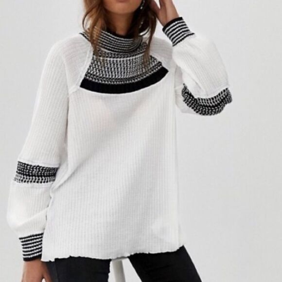 FREE PEOPLE Snow Day Thermal Long Sleeve Swing Top Sz XS Runs Big - Picture 1 of 13